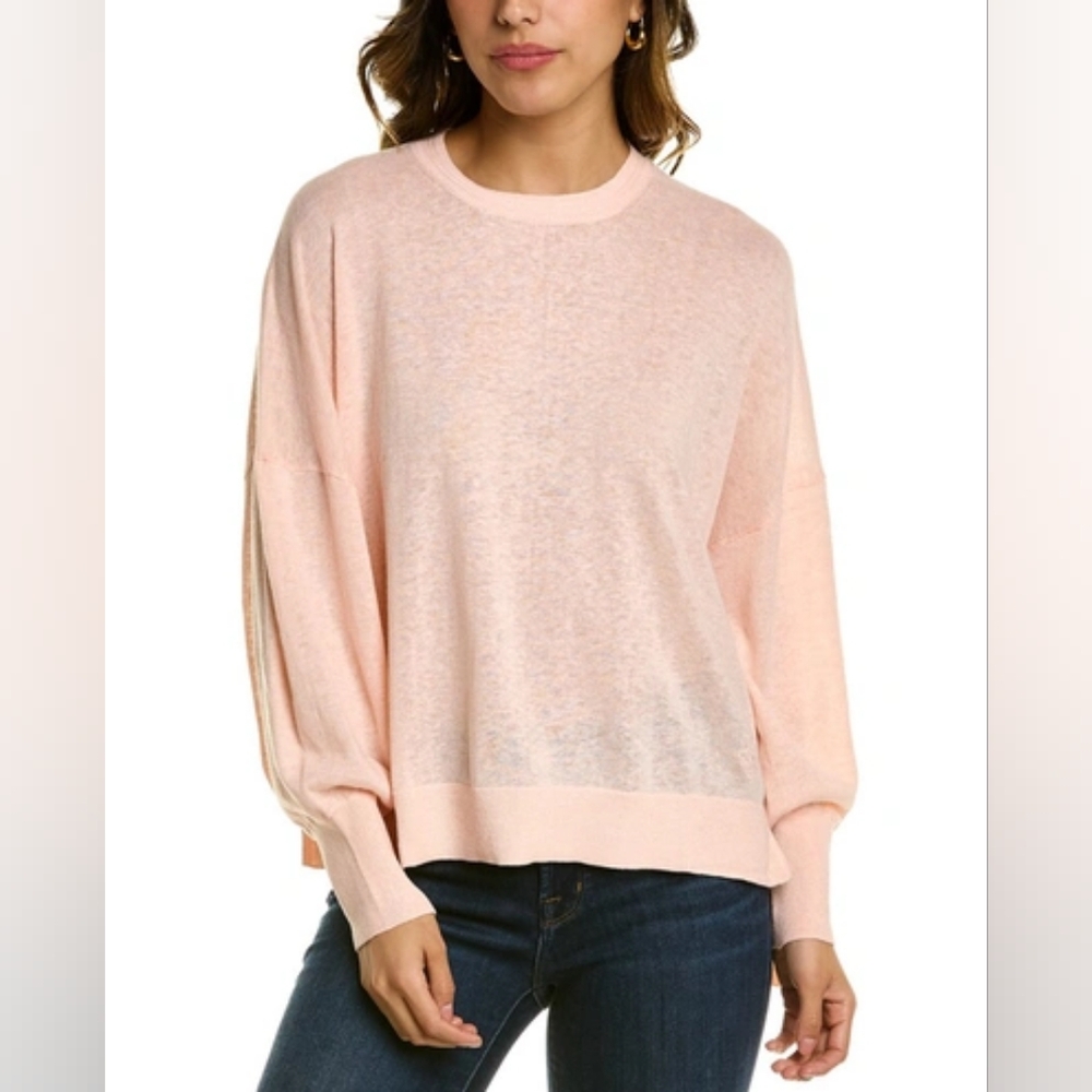 TED BAKER Nicci Linen-Blend Sweater Pink Coral High-Low Hem Dropped-Shoulder